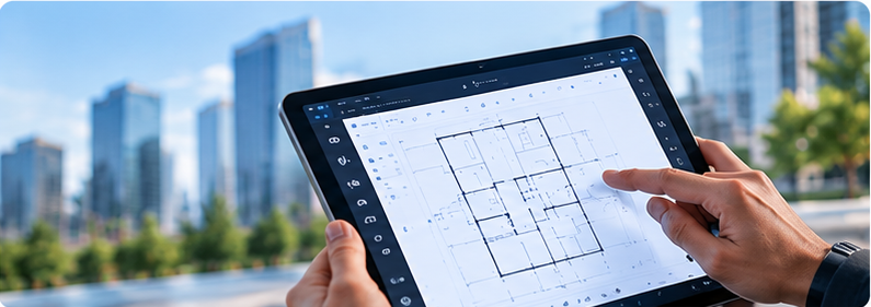 Plano de planta en una tablet al aire libre