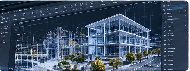 Modelo de edificio en GstarCAD con herramientas de dibujo